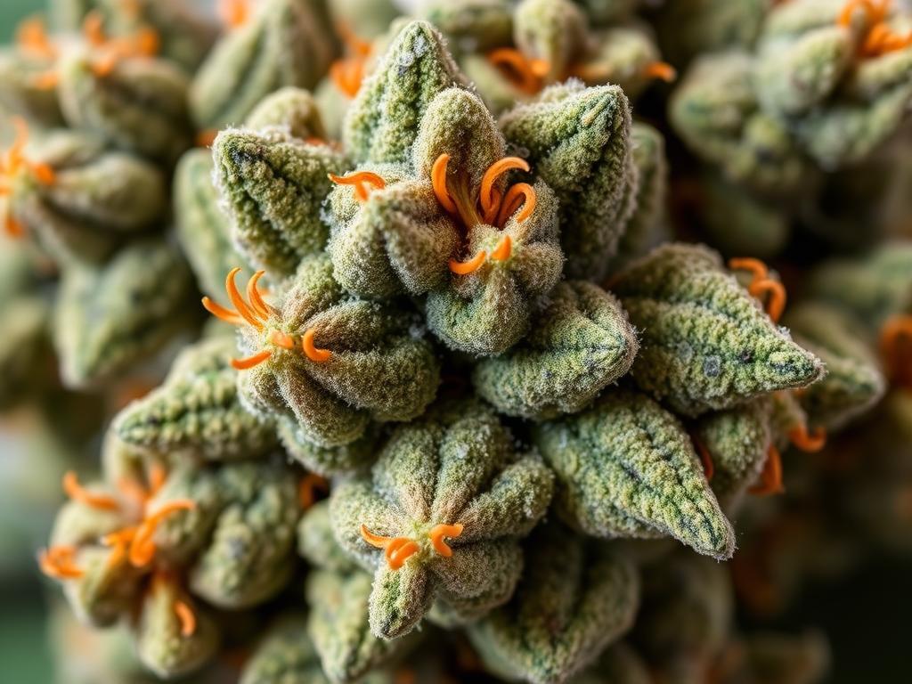 Fleurs d'OG Kush montrant leur structure dense et leur couleur vert foncé caractéristique