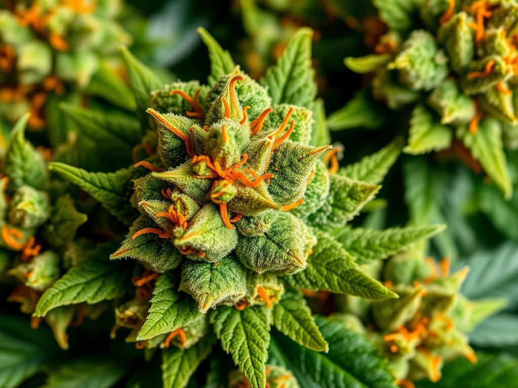 Fleurs de Skunk montrant leur structure dense et leur couleur vert vif caractéristique