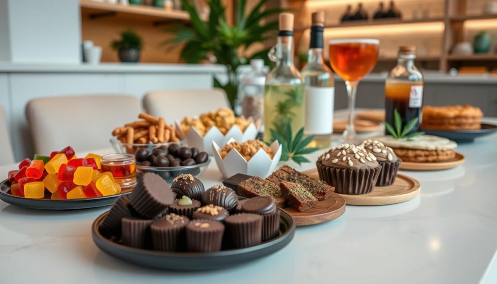 Variété d'edibles au cannabis innovants pour 2025 incluant gummies, chocolats et boissons