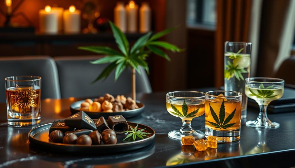 Variété d'edibles au cannabis premium représentant les tendances 2025
